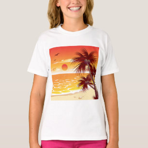 Camiseta Praia de Palma do Pôr do Sol Tropical Ilha