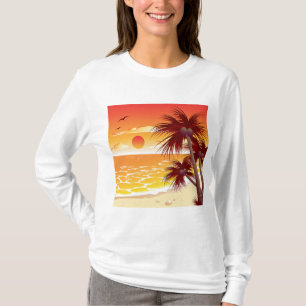 Camiseta Praia de Palma do Pôr do Sol Tropical Ilha