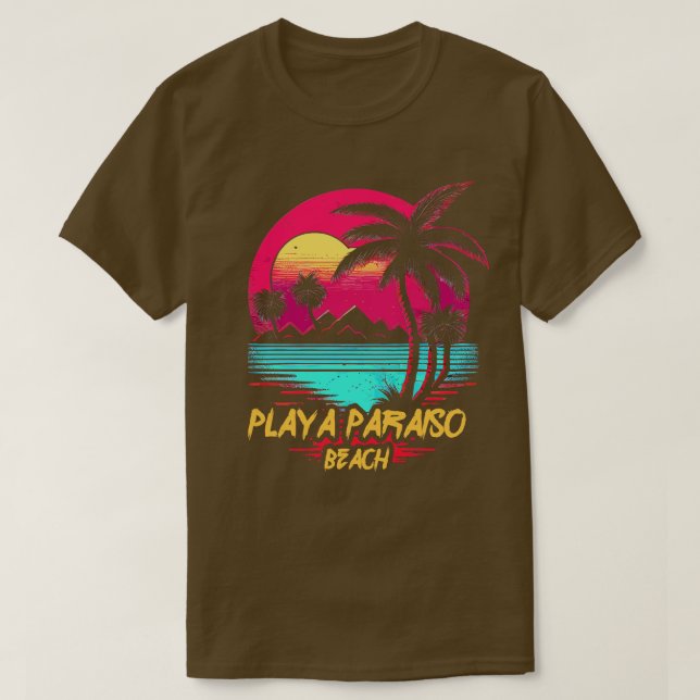 Camiseta Praia de Paraíso de Praia Retrowave (Frente do Design)