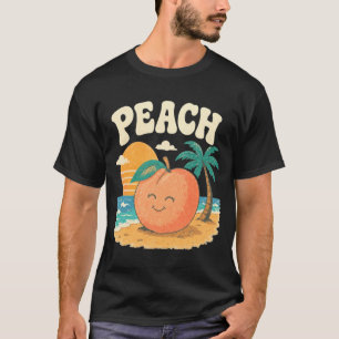 Camiseta Praia de pêssego verão retrô doce fruta design pôr