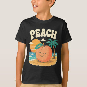 Camiseta Praia de pêssego verão retrô doce fruta design pôr