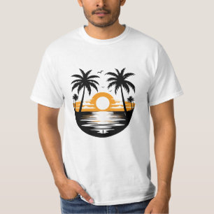Camiseta Praia de pôr do sol tropical com silhueta de palme