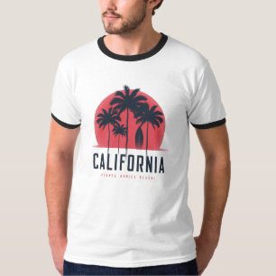 Camiseta Praia de Santa Mônica Califórnia Palmeira Retro