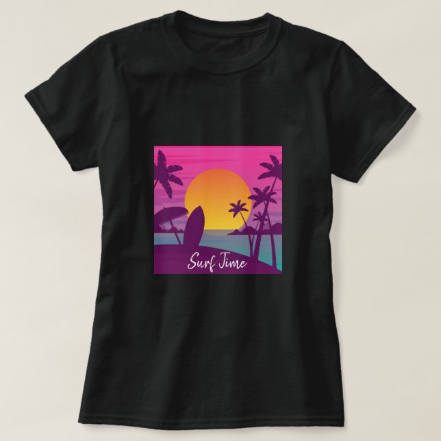 Camiseta praia de surf roxa (Frente do Design)
