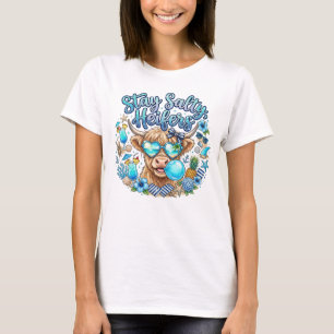 Camiseta Praia de Vacas das Terras Altas Verão Engraçado