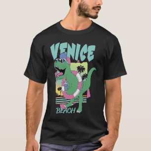 Camiseta Praia de Venice de Dinossauro Desenhado à Mão