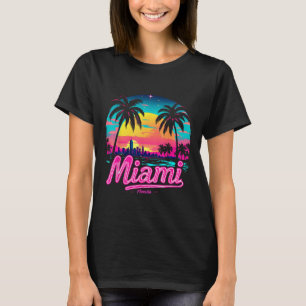 Camiseta Praia de Vintage Miami - Retro 305 Florida Sunset 