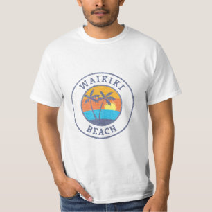 Camiseta Praia de Waikiki, Estilo Clássico Desvanecido de 