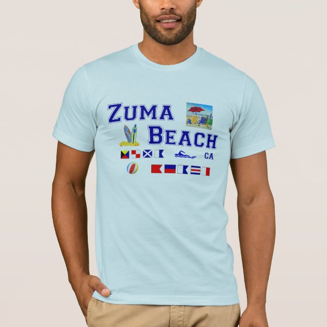 Camiseta Praia de Zuma - soletração marítima da bandeira (Frente)