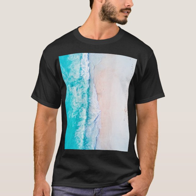 Camiseta Praia do oceano, bela paisagem, tema viagem. (Frente)