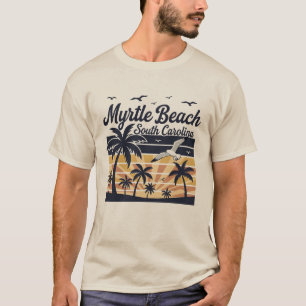 Camiseta Praia do pôr do sol retrô de Myrtle Beach Carolina