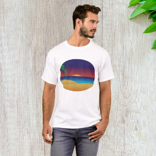 Camiseta Praia do Pôr do Sol Tropical Folhas de Palmeira On