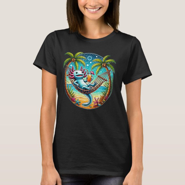 Camiseta Praia Engraçado Axolotl Hammock (Frente)