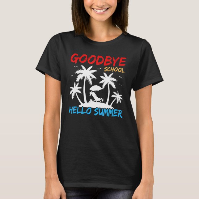 Camiseta Praia Férias Palm Tree Goodbye School Summ (Frente)