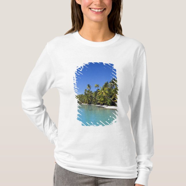 Camiseta Praia ladeada por palmeiras Ilhas Cook 2 (Frente)