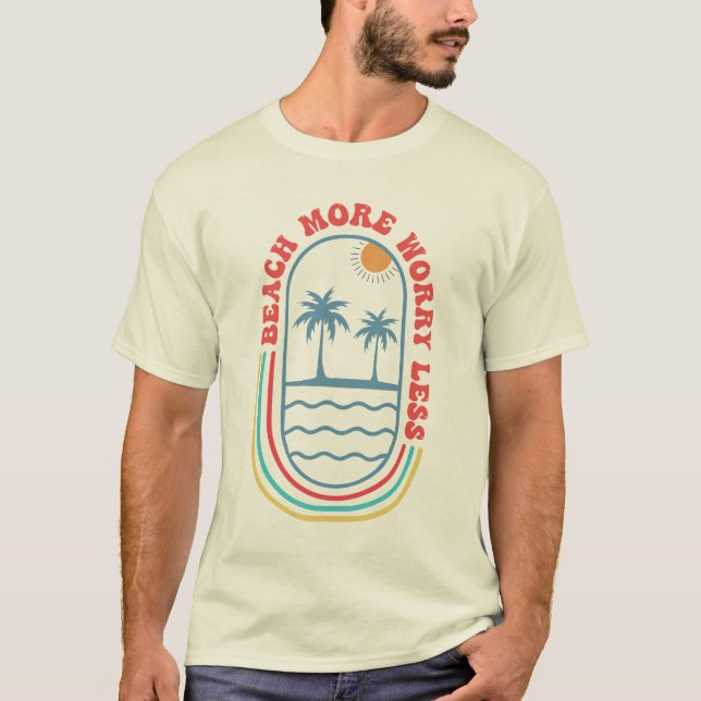 Camiseta Praia Mais Preocupada Menos", Summer Beach Design (Frente)