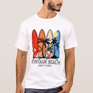 Camiseta Praia Montauk Nova York Retro Surfboard Vintage