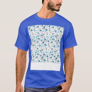 Camiseta Praia Padrão Sem Costura Árvore de Verão Ondas de