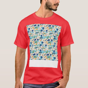 Camiseta Praia Padrão Sem Costura Árvore de Verão Ondas de