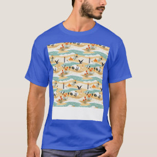 Camiseta Praia Padrão Sem Costura Árvore de Verão Ondas de