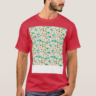 Camiseta Praia Padrão Sem Costura Árvore de Verão Ondas de