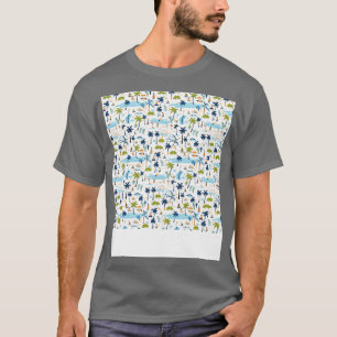 Camiseta Praia Padrão Sem Costura Árvore de Verão Ondas de