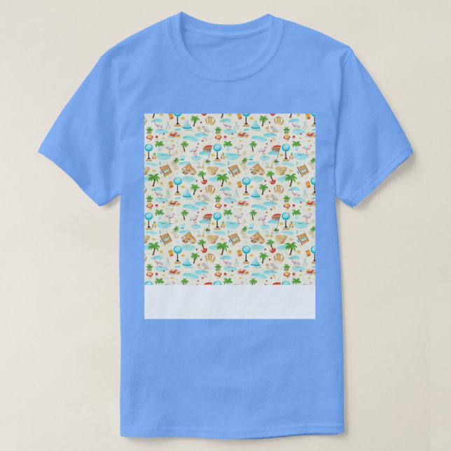 Camiseta Praia Padrão Sem Costura Árvore de Verão Ondas de  (Frente do Design)