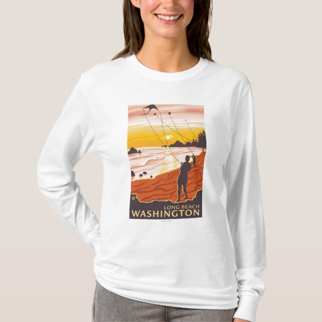Camiseta Praia & papagaios - Long Beach, Washington (Frente)