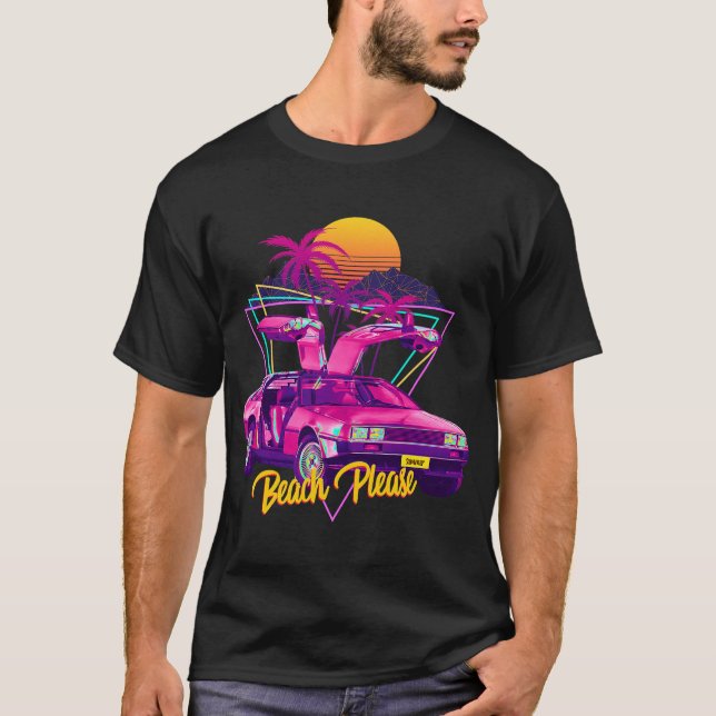 Camiseta Praia Por Favor Carro Futurístico Retro Sunset Syn (Frente)