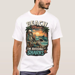 Camiseta Praia Por Favor Estou Evitando Tubarões Esqueleto