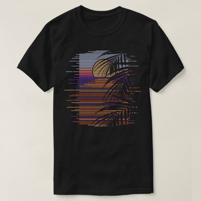Camiseta Praia Tropical Sunset Palm Trees Synthwave Summer (Frente do Design)