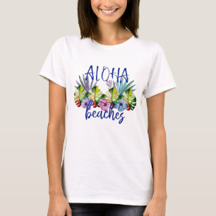 Camiseta Praias Tropicais Aloha Folhas Havaianas