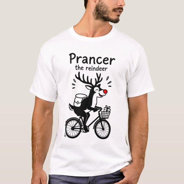 Camiseta Prancer The Reindeer Riding a Bike (Frente)