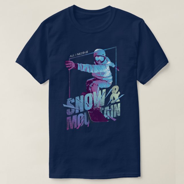 CAMISETA PRANCHA DE NEVE NEVE E MONTANHA  (Frente do Design)