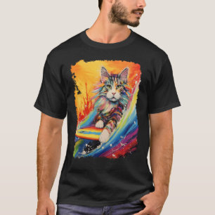 Camiseta Prancha de Paddle Pop Art Maine Coon Gato Surfando