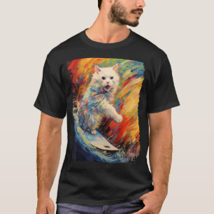 Camiseta Prancha de Remo Surf Pop Art Gato Branco