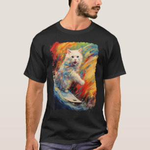Camiseta Prancha de Remo Surf Pop Art Gato Branco