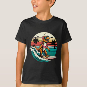 Camiseta Prancha de Surf de Dinossauro Engraçado Praia Verã