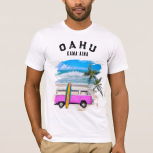 Camiseta Prancha de Surf Vintage Van Rosa Oahu Kamaʻaina