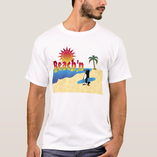Camiseta Prancha do pinguim de Beach'n do divertimento (Frente)