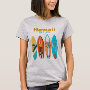 Camiseta Pranchas de Surf Retro Vintage Hawaii Est. 1959