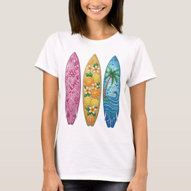 CAMISETA PRANCHAS DE SURFE DE VERÃO COM VISUAL JOIA LARANJA (Frente)