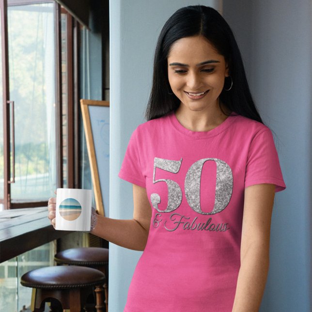 Camiseta Prata brilhante 50 e rosa fabuloso (50 & Fabulous Birthday Tee)