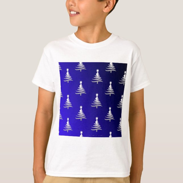 Camiseta Prata das Árvores de Natal em Azul Cobalto (Frente)