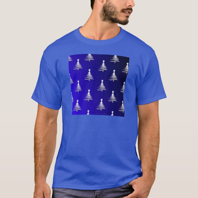 Camiseta Prata das Árvores de Natal em Azul Cobalto (Frente)