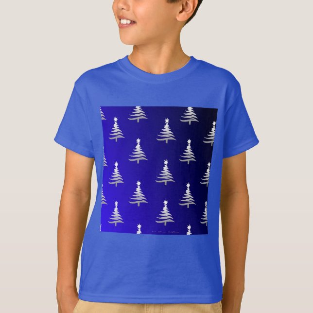 Camiseta Prata das Árvores de Natal em Azul Cobalto (Frente)