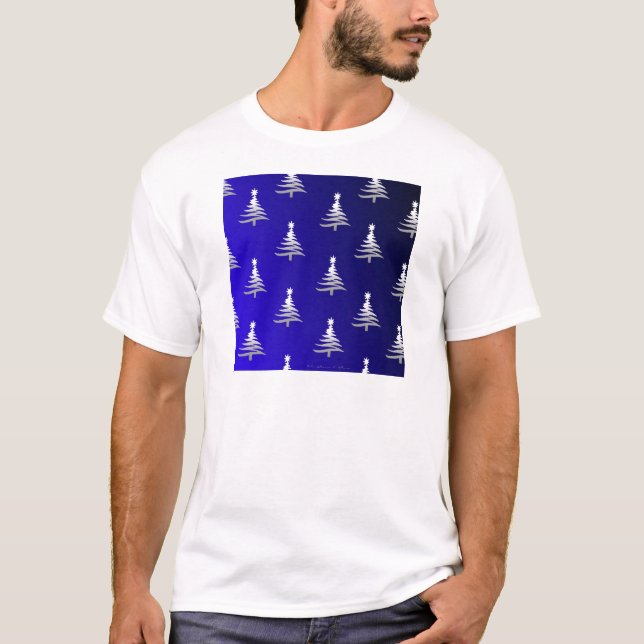 Camiseta Prata das Árvores de Natal em Azul Cobalto (Frente)
