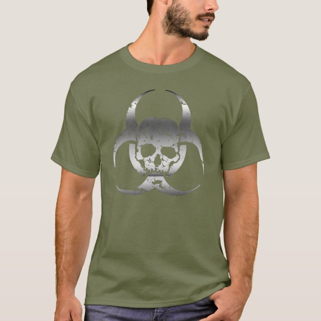 Camiseta Prata e Cinza Biohazard e Caveira (Frente)
