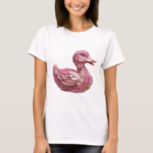 Camiseta Prata Marcante GLAMOUROSA CISNE ROSA Impressão