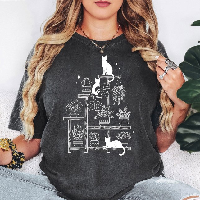 Camiseta Prateleira de Gatos e Plantas (Criador carregado)